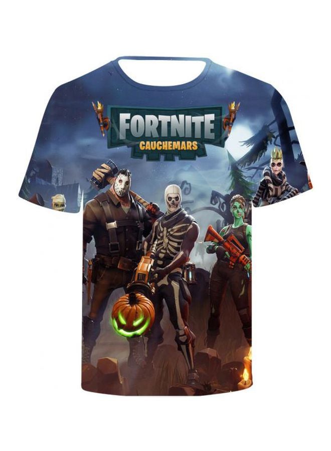 تيشيرت بطبعة ثلاثية الأبعاد مستوحاة من لعبة الفيديو 'Fortnite' أزرق/بني/أخضر