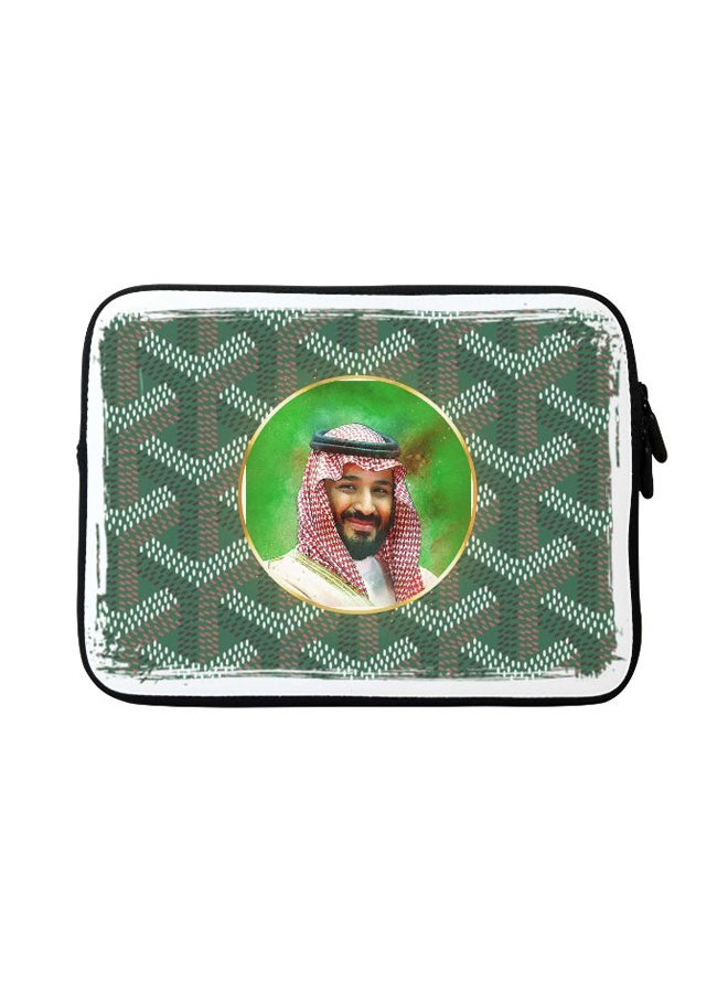 ستايلايزد حافظة لابتوب بطبعة محمد بن سلمان ومزودة بحزام للكتف لجهاز أبل ماك بوك أخضر/أسود - Image 1