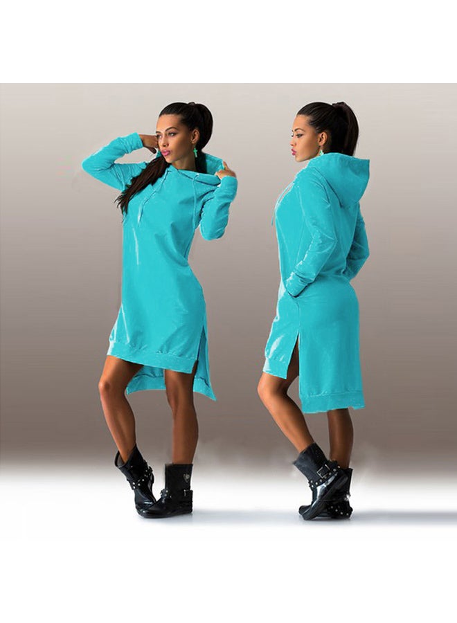 Long Sleeve Sweatshirt Dress With Pockets Blue - Image 3