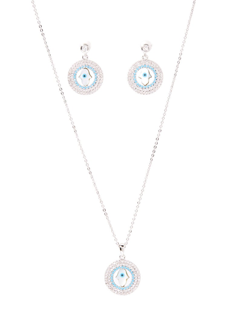 Infinity Jewels 2-Piece Silver Plated Fatima Hand Necklace And Earrings Set - Image 1