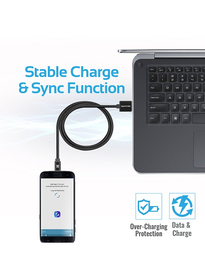 بروميت كابل شحن متزامن لينك ميت-U2M بمنفذ مايكرو USB مغلّف بنسيج شبكي متين، مناسب لأجهزة سامسونج وهواوي وإتش تي سي وإل جي أسود - Image 4