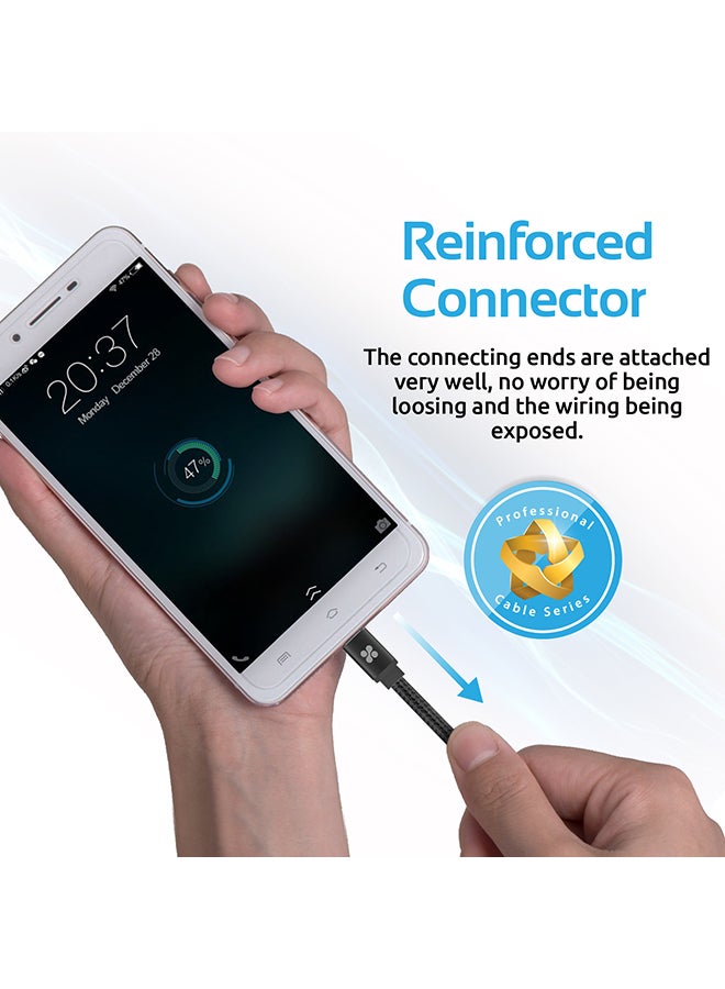 بروميت كابل شحن متزامن لينك ميت-U2M بمنفذ مايكرو USB مغلّف بنسيج شبكي متين، مناسب لأجهزة سامسونج وهواوي وإتش تي سي وإل جي أسود - Image 2