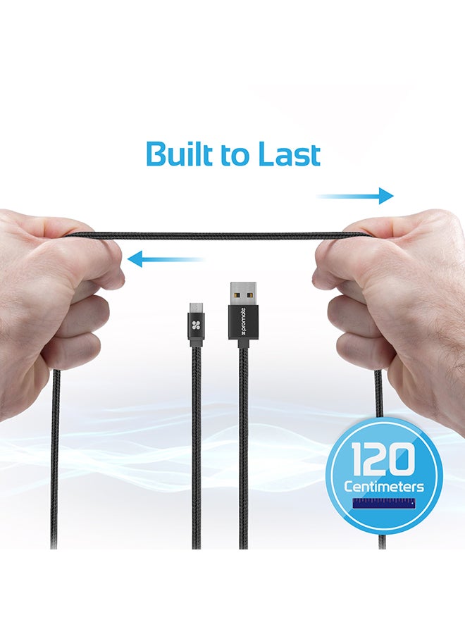 بروميت كابل شحن متزامن لينك ميت-U2M بمنفذ مايكرو USB مغلّف بنسيج شبكي متين، مناسب لأجهزة سامسونج وهواوي وإتش تي سي وإل جي أسود - Image 3