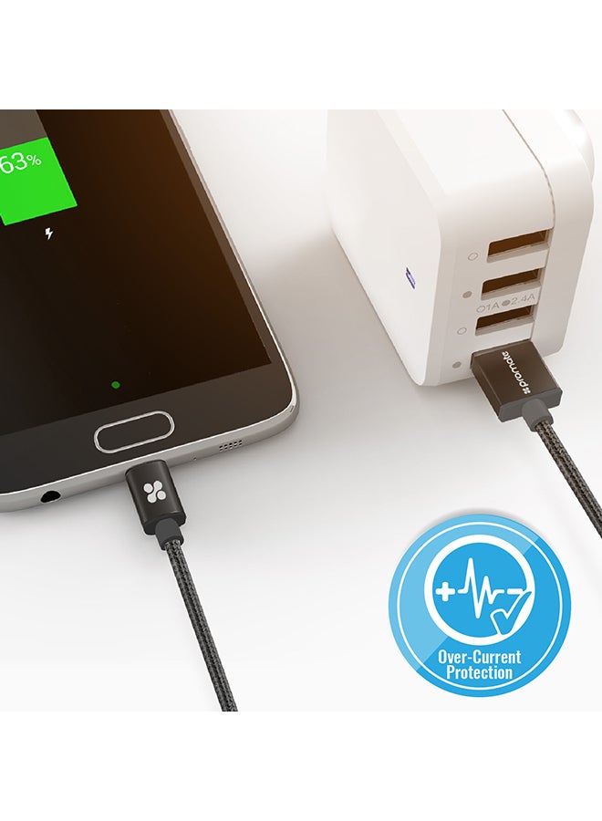 بروميت كابل شحن متزامن لينك ميت-U2M بمنفذ مايكرو USB مغلّف بنسيج شبكي متين، مناسب لأجهزة سامسونج وهواوي وإتش تي سي وإل جي أسود - Image 5