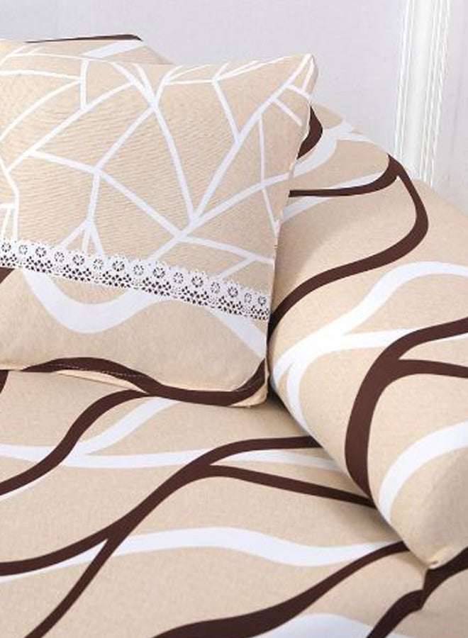Wavy Lines Pattern Non-Slip Sofa Cover With Cushion Cover Free Beige/Brown/White  - Image 4