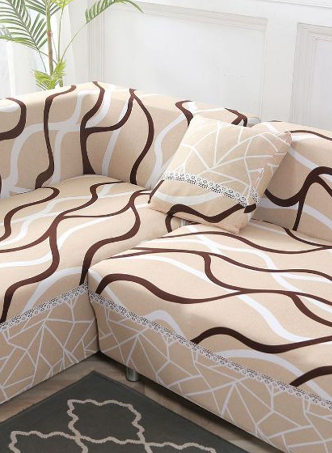 Wavy Lines Pattern Non-Slip Sofa Cover With Cushion Cover Free Beige/Brown/White  - Image 3