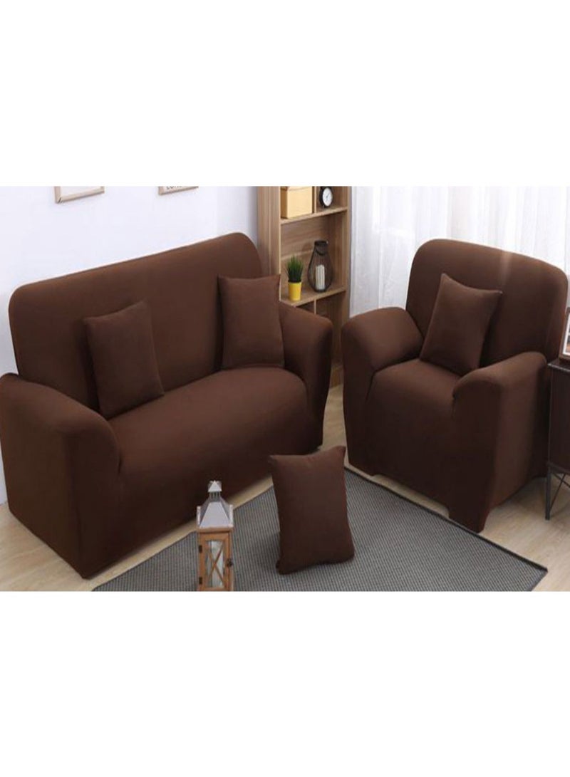 3-Piece Solid Pattern Dust Proof Sofa Slipcover Set Coffee 90 x 140cm  - Image 1