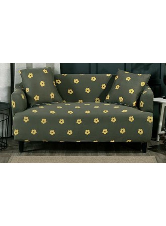 Floral Printed Sofa Slipcover Dark Green/Yellow - Image 1
