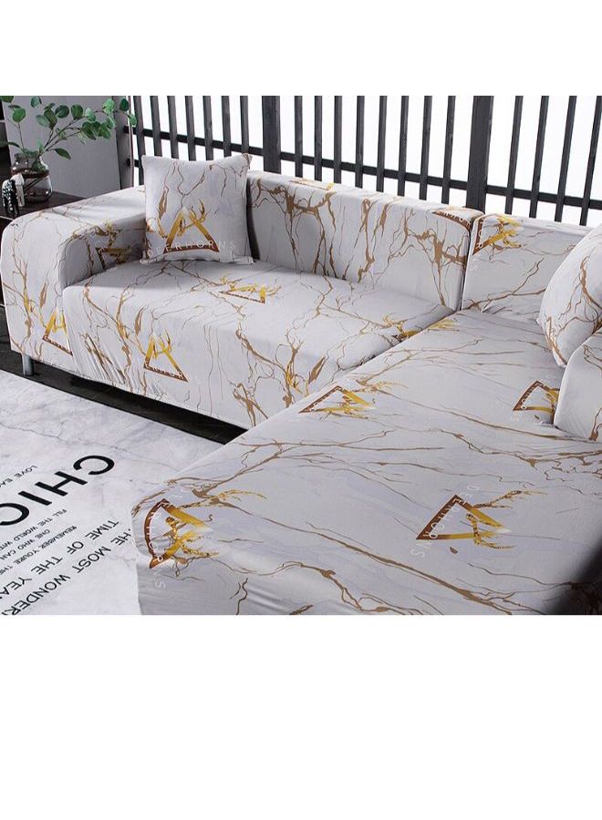 Nordic Style Marbling Pattern Sofa Slipcover With Pillowcase White/Brown  - Image 3