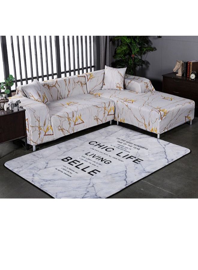 Nordic Style Marbling Pattern Sofa Slipcover With Pillowcase White/Brown  - Image 2