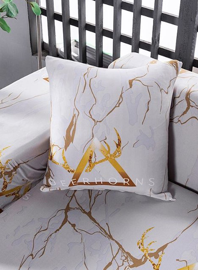 Nordic Style Marbling Pattern Sofa Slipcover With Pillowcase White/Brown  - Image 4