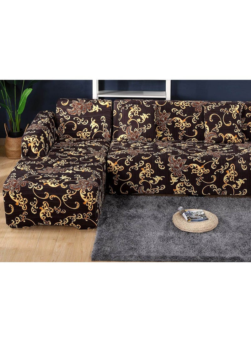 Floral Printed Sofa Slipcover With Pillowcase Coffee Brown/Yellow  - Image 3