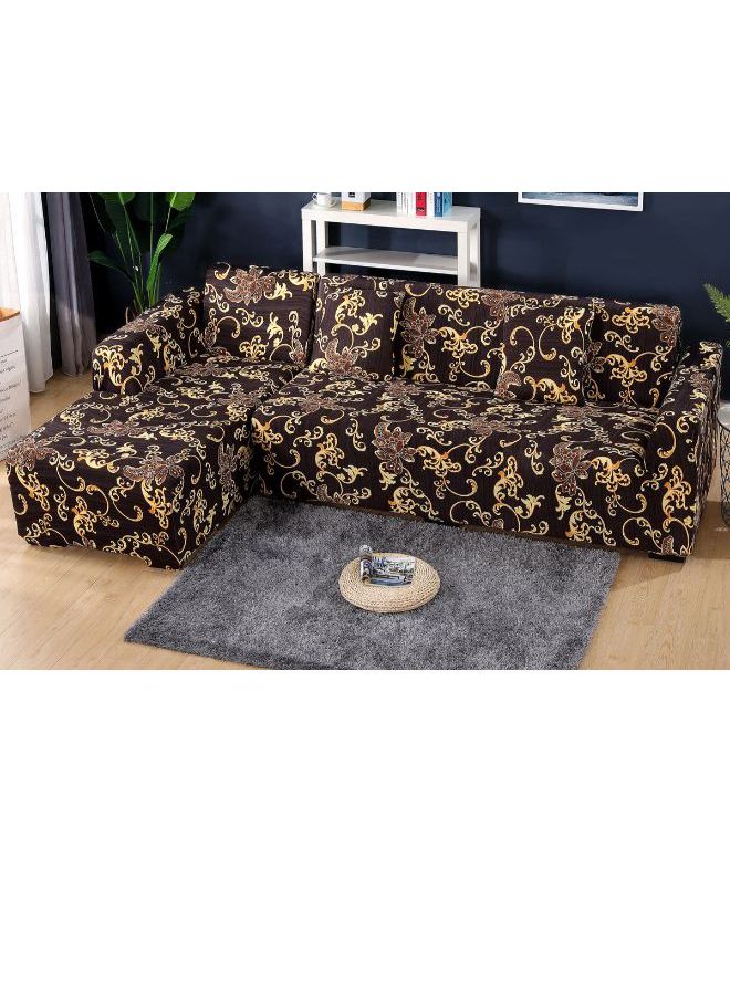 Floral Print Sofa Slipcover With Pillowcase Coffee/Yellow  - Image 1