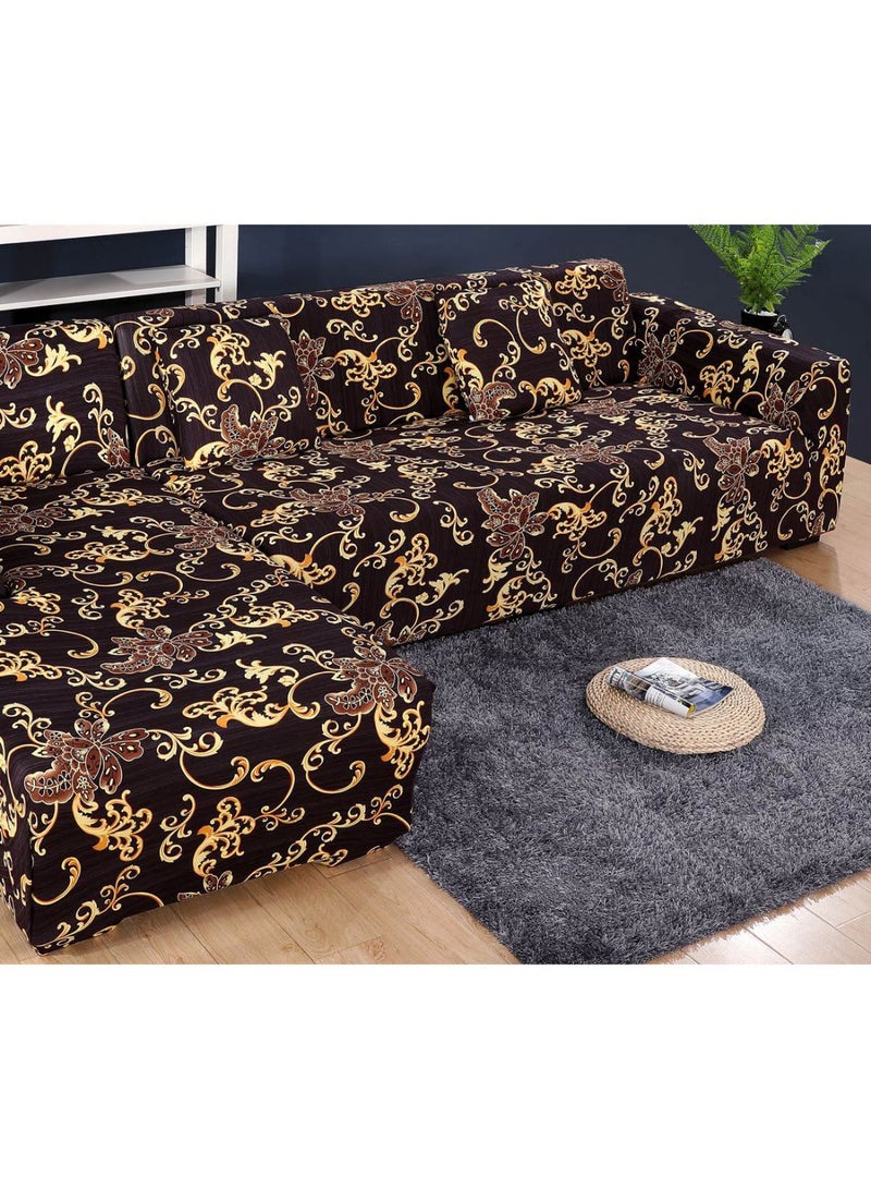 Floral Print Sofa Slipcover With Pillowcase Coffee/Yellow  - Image 3