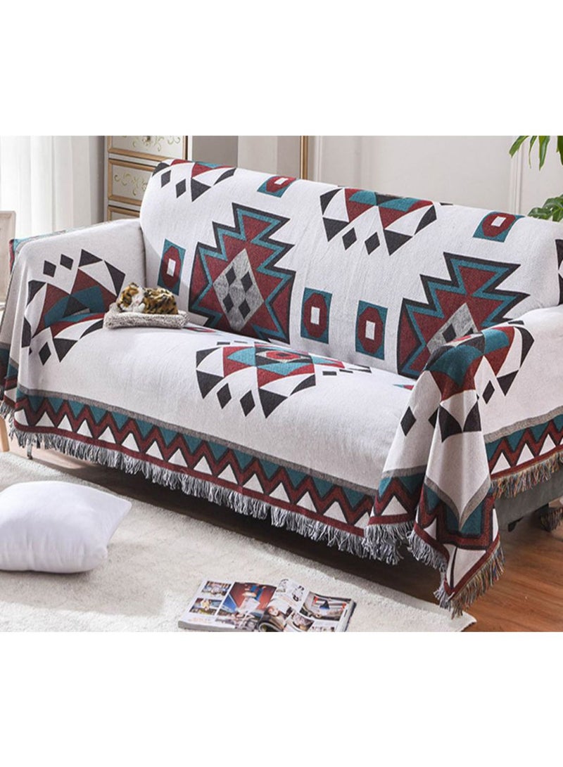 غطاء أريكة واقٍ مزين بطبعة أشكال هندسية أحمر/ أبيض/ أسود 180x230سم - Image 1