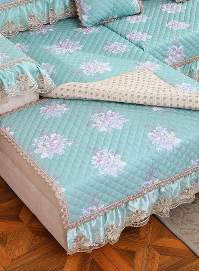 Floral Pattern Comfy Sofa Slipcover Blue/White - Image 3