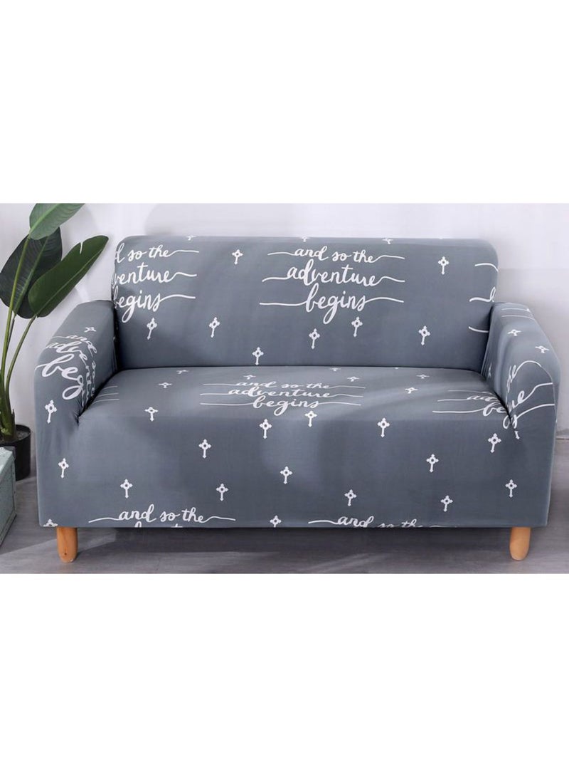 Letters Printed Sofa Slipcover Grey/White  - Image 1