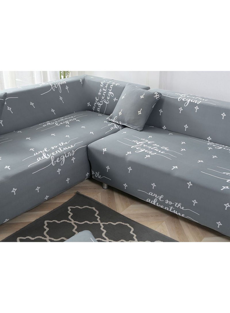 Letters Printed Sofa Slipcover Grey/White  - Image 4