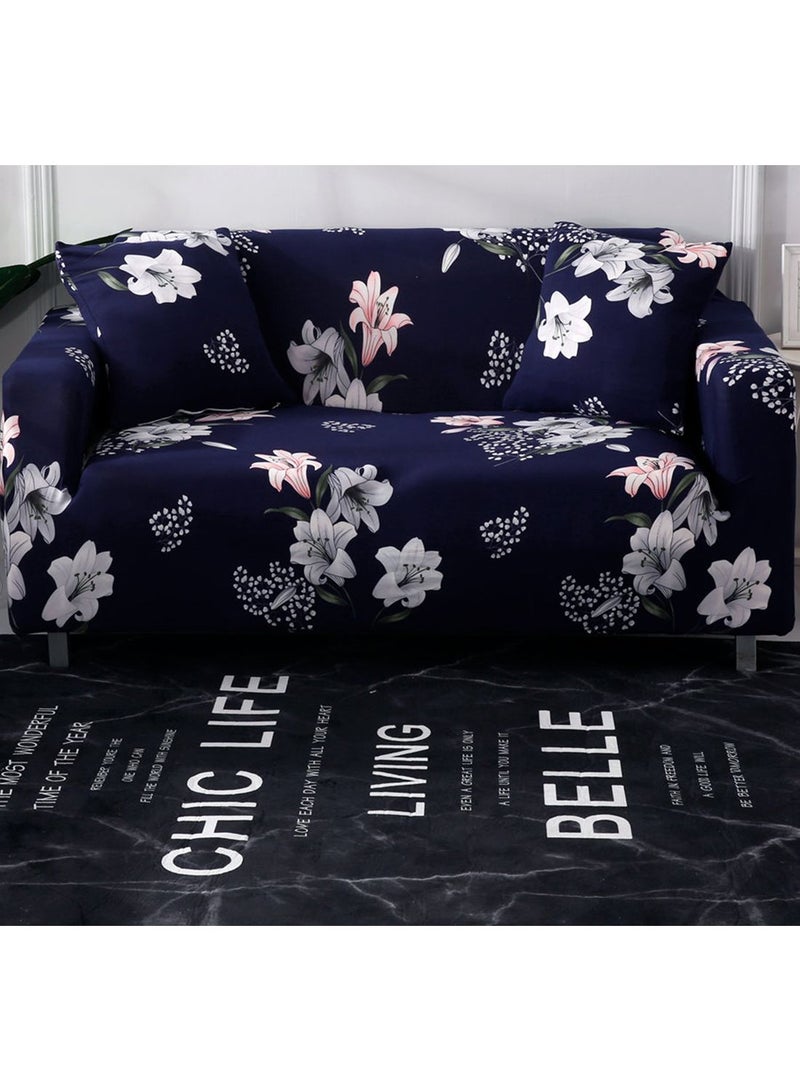 Floral Printed Anti-Slip Sofa Slipcover Blue 185-230cm - Image 1