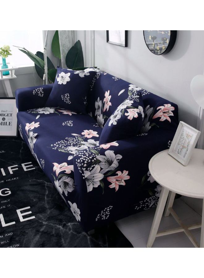 Floral Printed Anti-Slip Sofa Slipcover Blue 185-230cm - Image 3