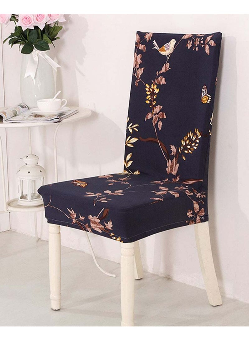 Leaves Printed Chair Cover Blue/Brown/Yellow