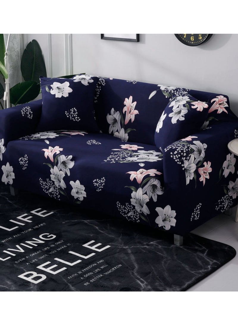 Floral Printed Anti-Slip Sofa Slipcover Blue 185-230cm - Image 2