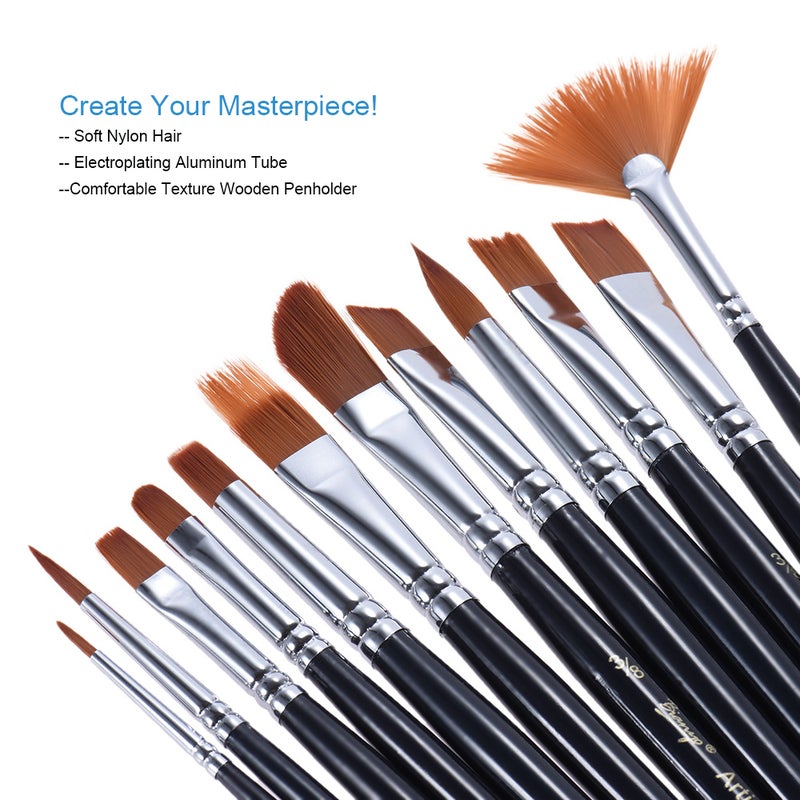 مجموعة فرش رسم للألوان المائية مصنوعة من الأكريليك مكونة من 12 قطعة أسود/بني - Image 4