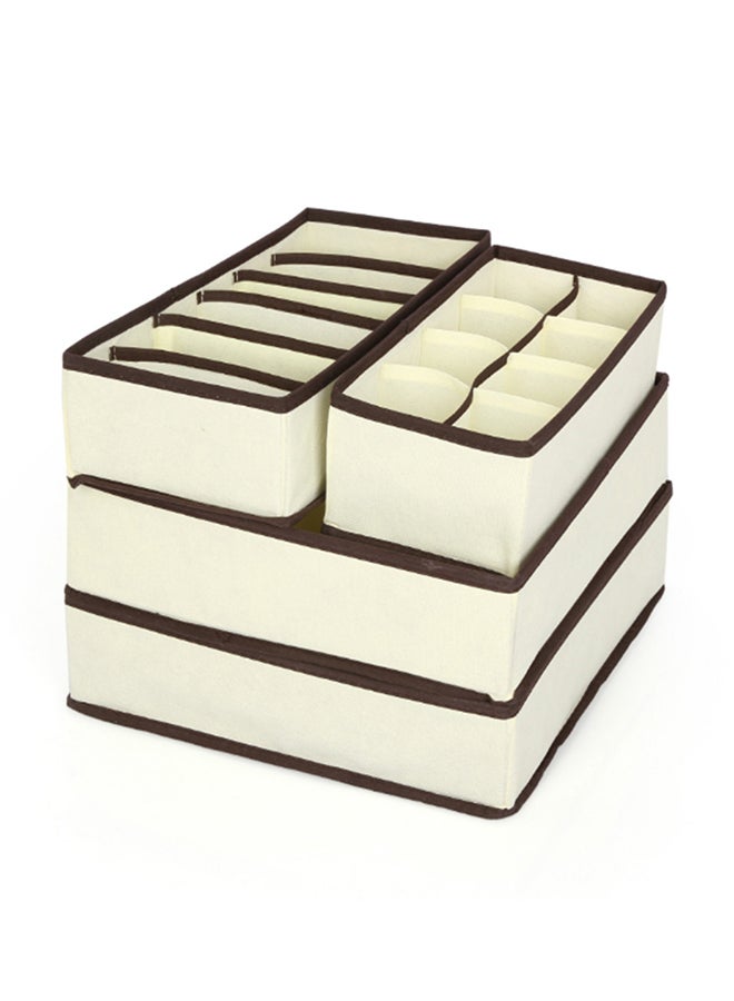 Sharpdo Set Of 4 Multi-Grids Underwear Socks Storage Box White/Brown - Image 2