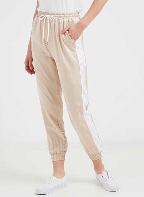 Mid Rise Drawstring Joggers Brown