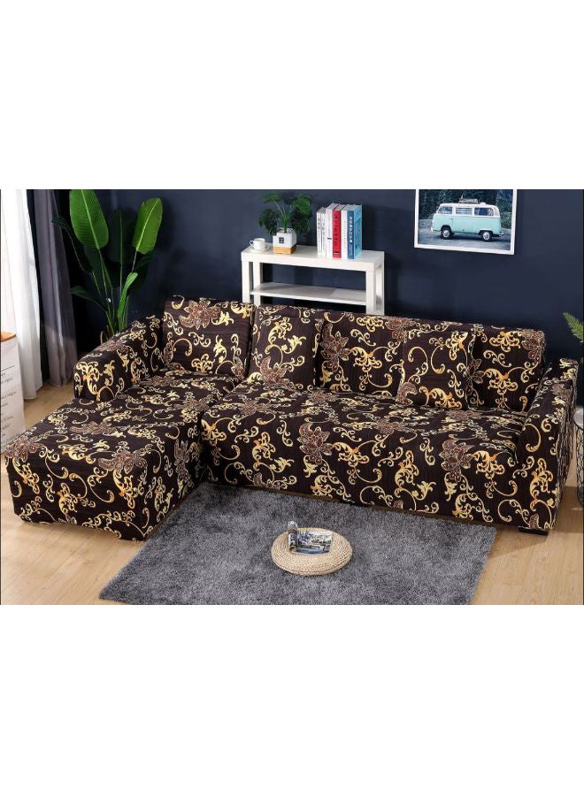 Floral Printed Sofa Slipcover With Pillowcase Coffee Brown/Yellow  - Image 1