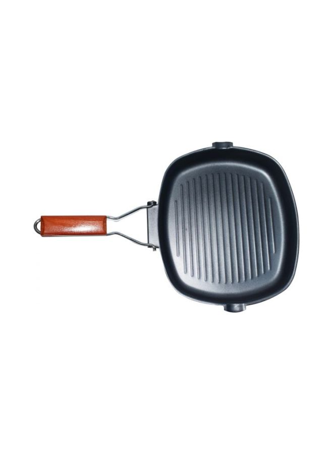 Generic Folding Wooden Handle Grill Pan Black/Brown 28x28x4cm  - Image 2