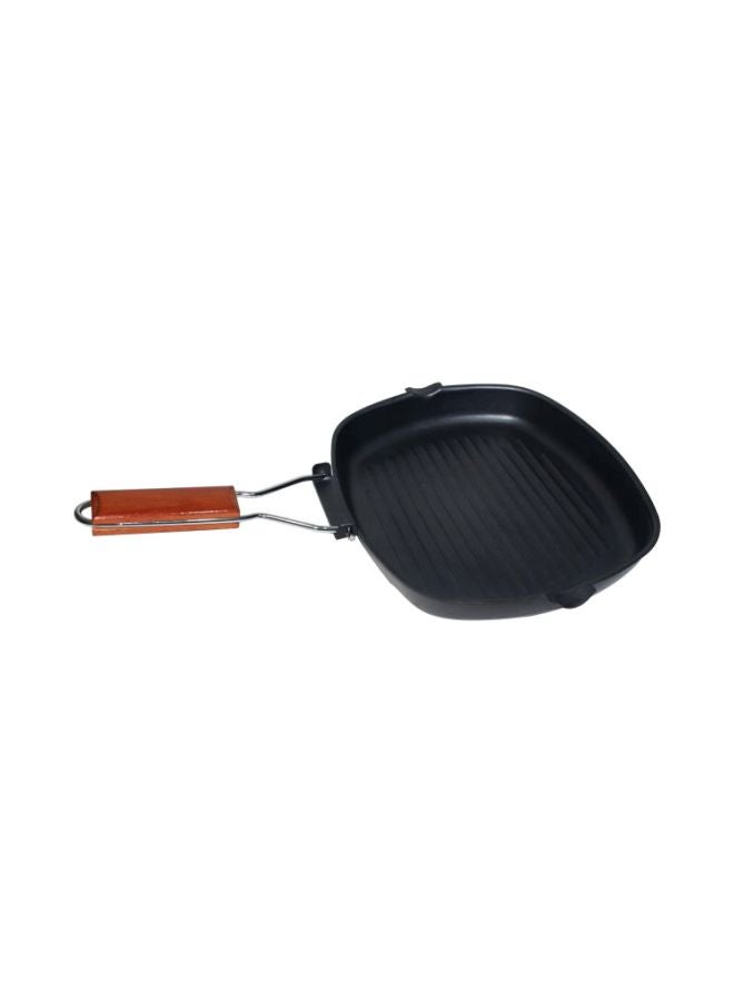 Generic Folding Wooden Handle Grill Pan Black/Brown 28x28x4cm  - Image 1