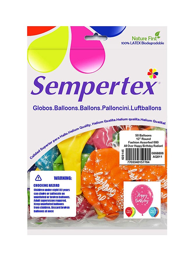 سيمبرتكس 50 قطعة من بالونات اللاتكس المستديرة اللامعة مطبوع عليها بشكل كامل عبارة Happy Birthday 12بوصة - Image 2
