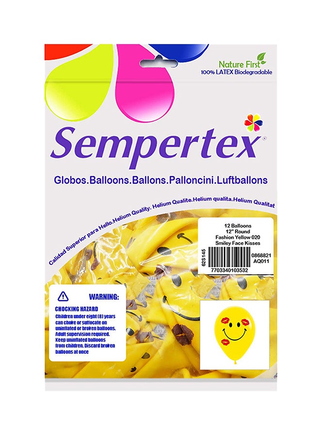 Sempertex 12-Piece 2 Sides Smiley Face Kisses Round Latex Balloon 12inch - Image 2