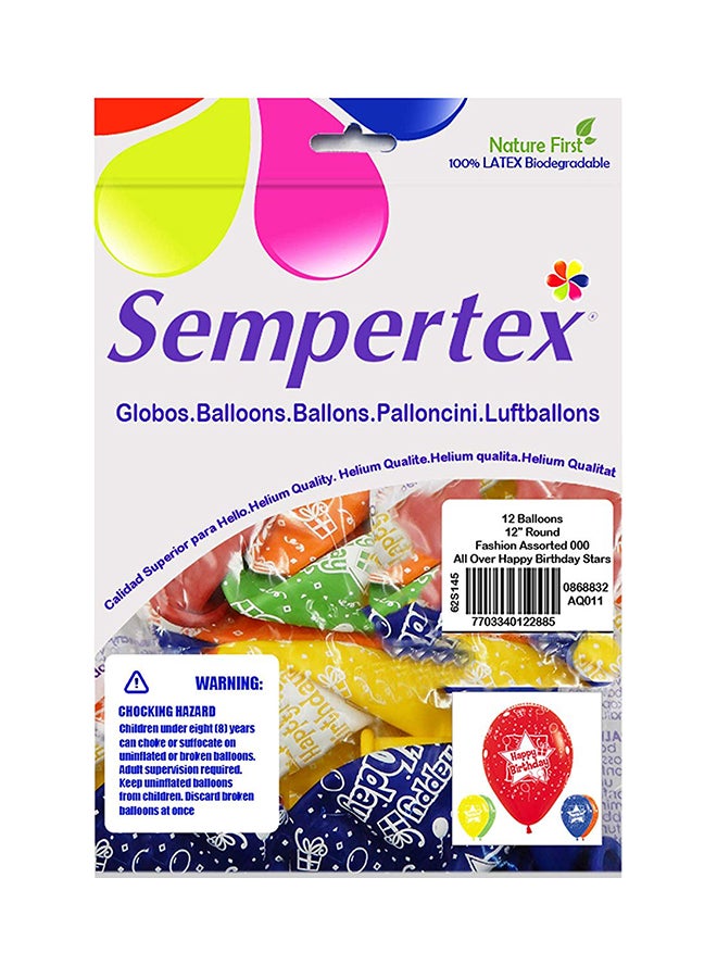 Sempertex 12-Piece All Over Happy Birthday Stars Round Latex Balloon 12inch - Image 2