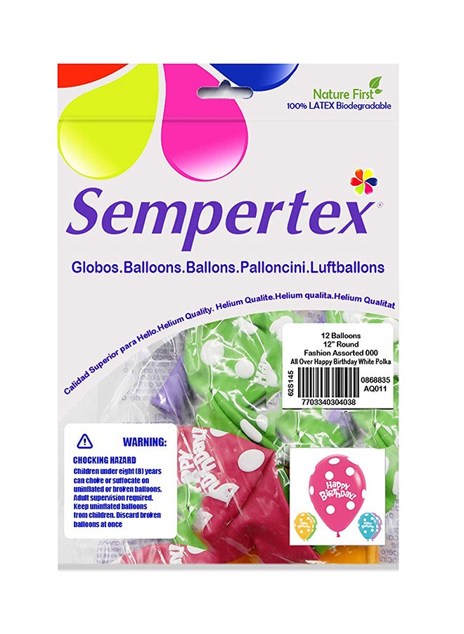 Sempertex 12-Piece All Over Happy Birthday Polka Round Latex Balloon 12inch - Image 2