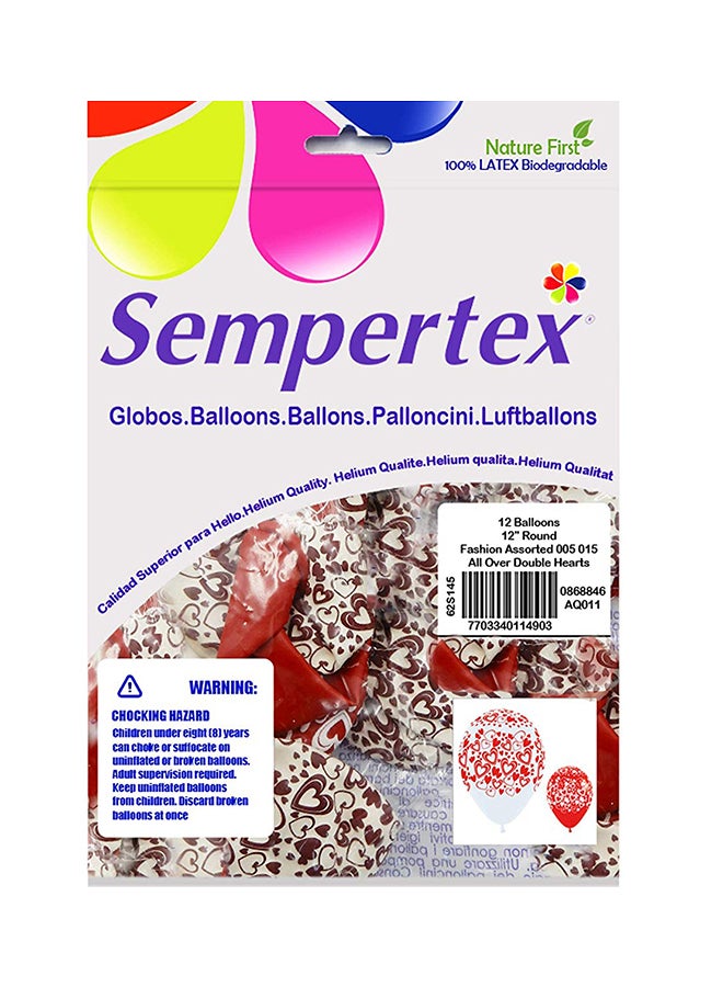 Sempertex 12-Piece All Over Double Hearts Round Latex Balloon 12inch - Image 2