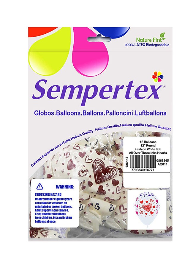 Sempertex 12-Piece All Over Three Inks Heart Round Latex Balloon 12inch - Image 2