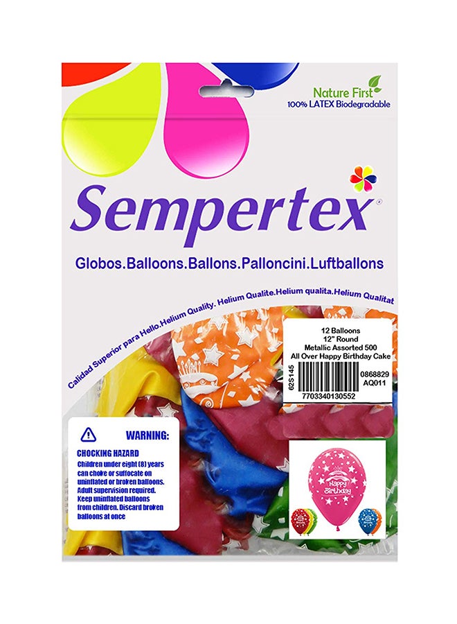Sempertex 12-Piece All Over Happy Birthday Cake Round Latex Balloon 12inch - Image 2