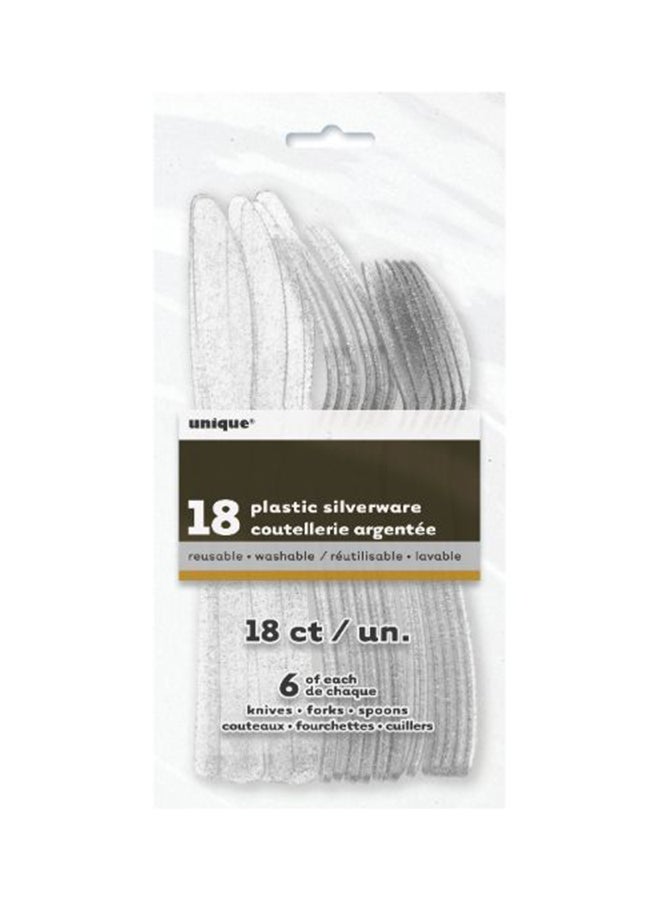 يونيك مجموعة أدوات مائدة من البلاستيك للحفلات بتصميم فضي لامع مكونة من 18 قطعة 17.1 x 1.9سم