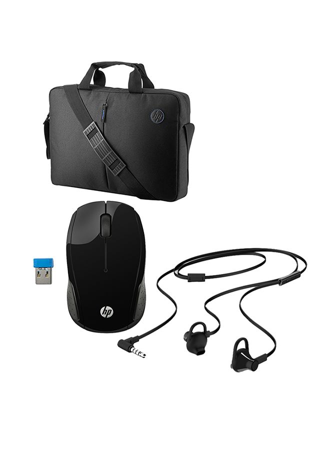 HP In-Ear Headset + Wireless Mouse + Laptop Bag Black/Grey  - Image 1