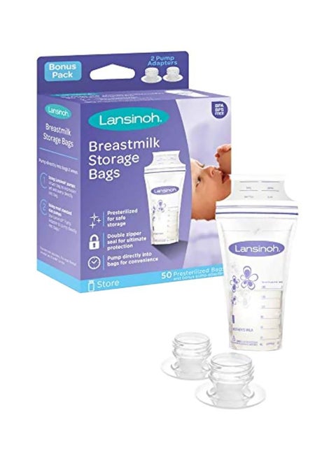 50-Piece Milk Storage Bag With Pump Adapters