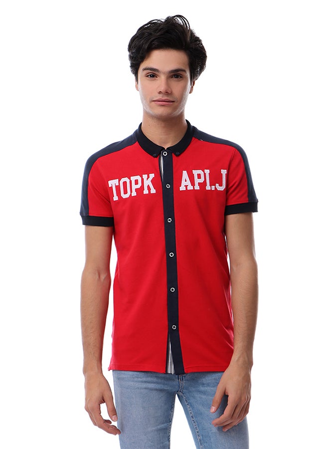 TOP KAPI Front Stitched Buttoned Shirt Red  - Image 1