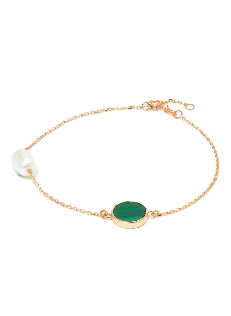 18 Karat Rose Gold Malachite And Pearl Two Stone Bracelet