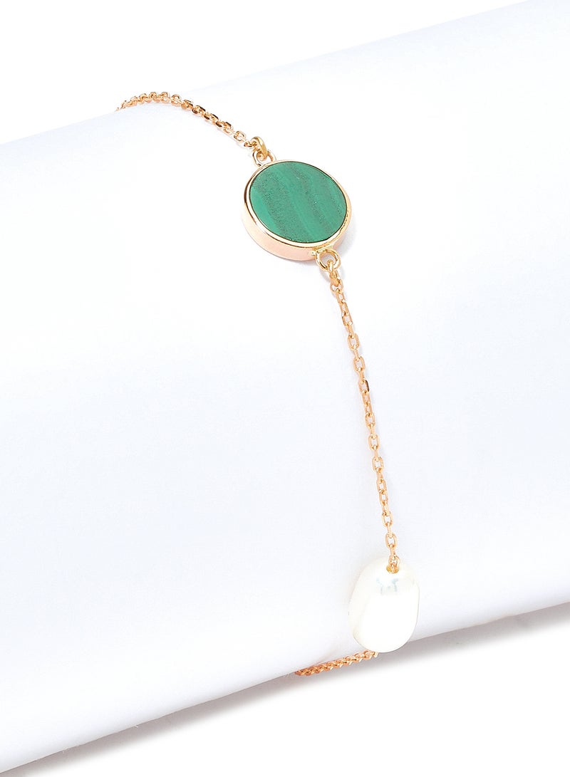 18 Karat Rose Gold Malachite And Pearl Two Stone Bracelet