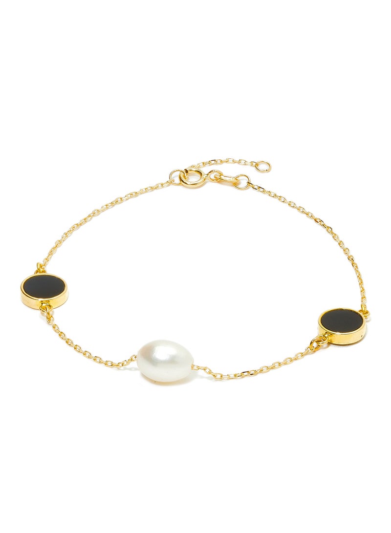 18 Karat Gold Black Onyx And Pearl Three Stone Bracelet - v1573564709/N31968117A_1