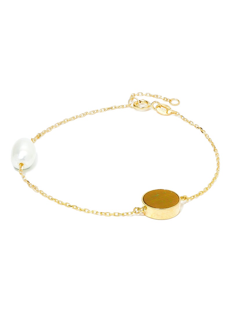 Capri Gold 18 Karat Gold Tiger Eye And Pearl Two Stone Bracelet - Image 1