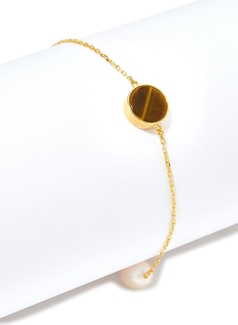 18 Karat Gold Tiger Eye Two Stone Bracelet
