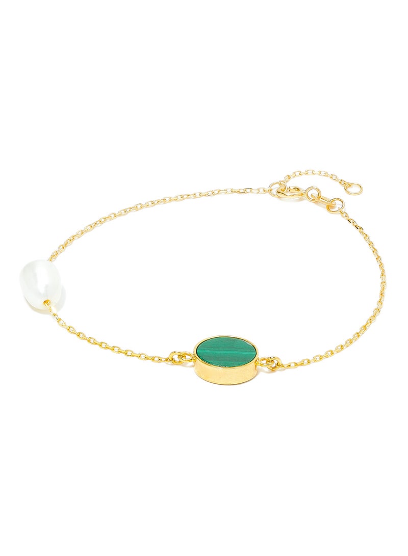 Capri Gold 18 Karat Gold Malachite And Pearl Two Stone Bracelet - Image 1