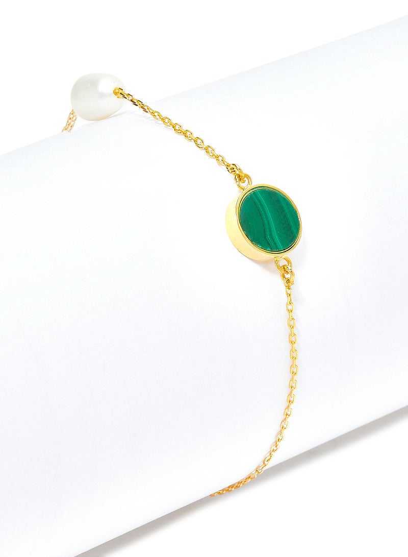 Capri Gold 18 Karat Gold Malachite And Pearl Two Stone Bracelet - Image 2